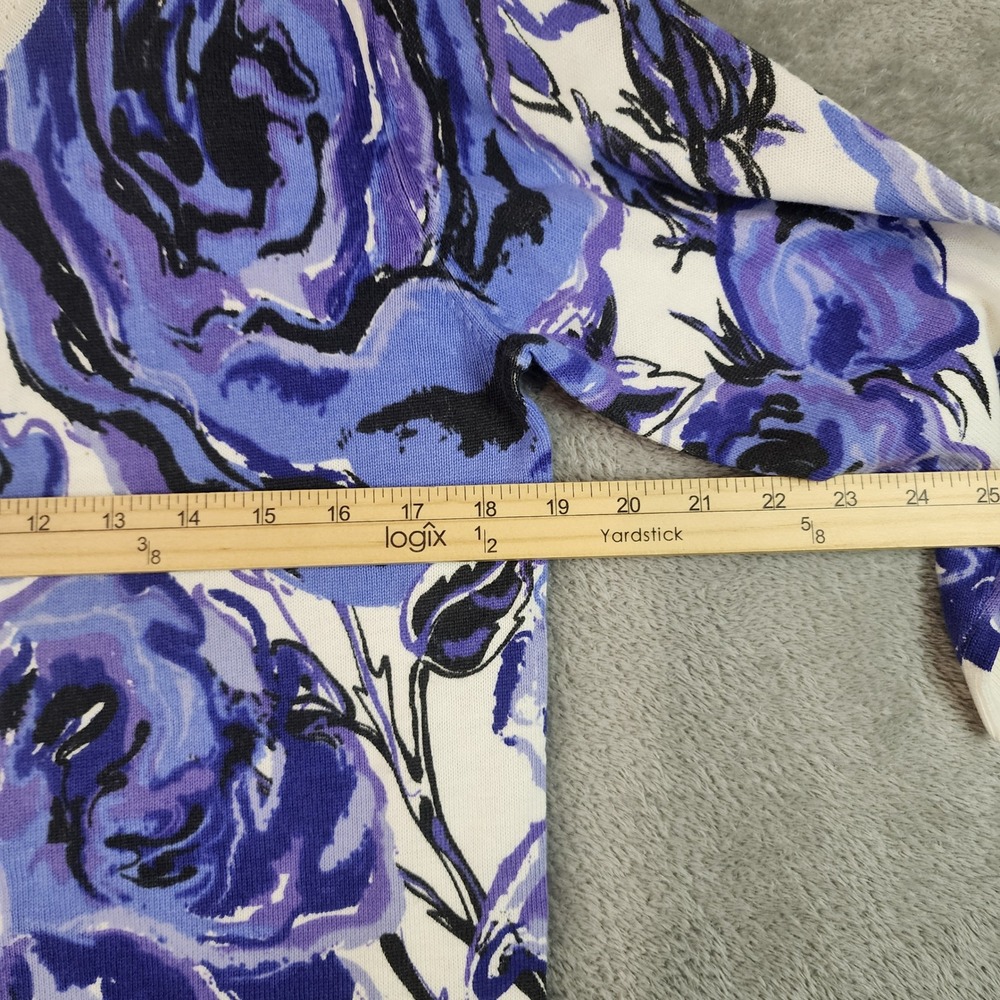 Bob Mackie Wearable Art Sweater Womens XS Purple Blue Floral Rose Cardigan - Picture 4 of 12